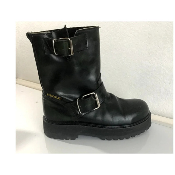 FUGGA Mens 8.5 Hunter Green Leather Boots Y2K - Picture 8 of 16